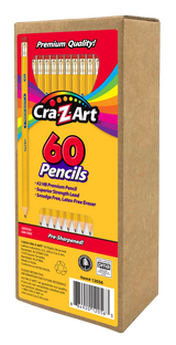 A box of Cra-Z-Art 60ct #2 HB pencils contains 60 pre-sharpened pencils with smudge-free, latex-free erasers.