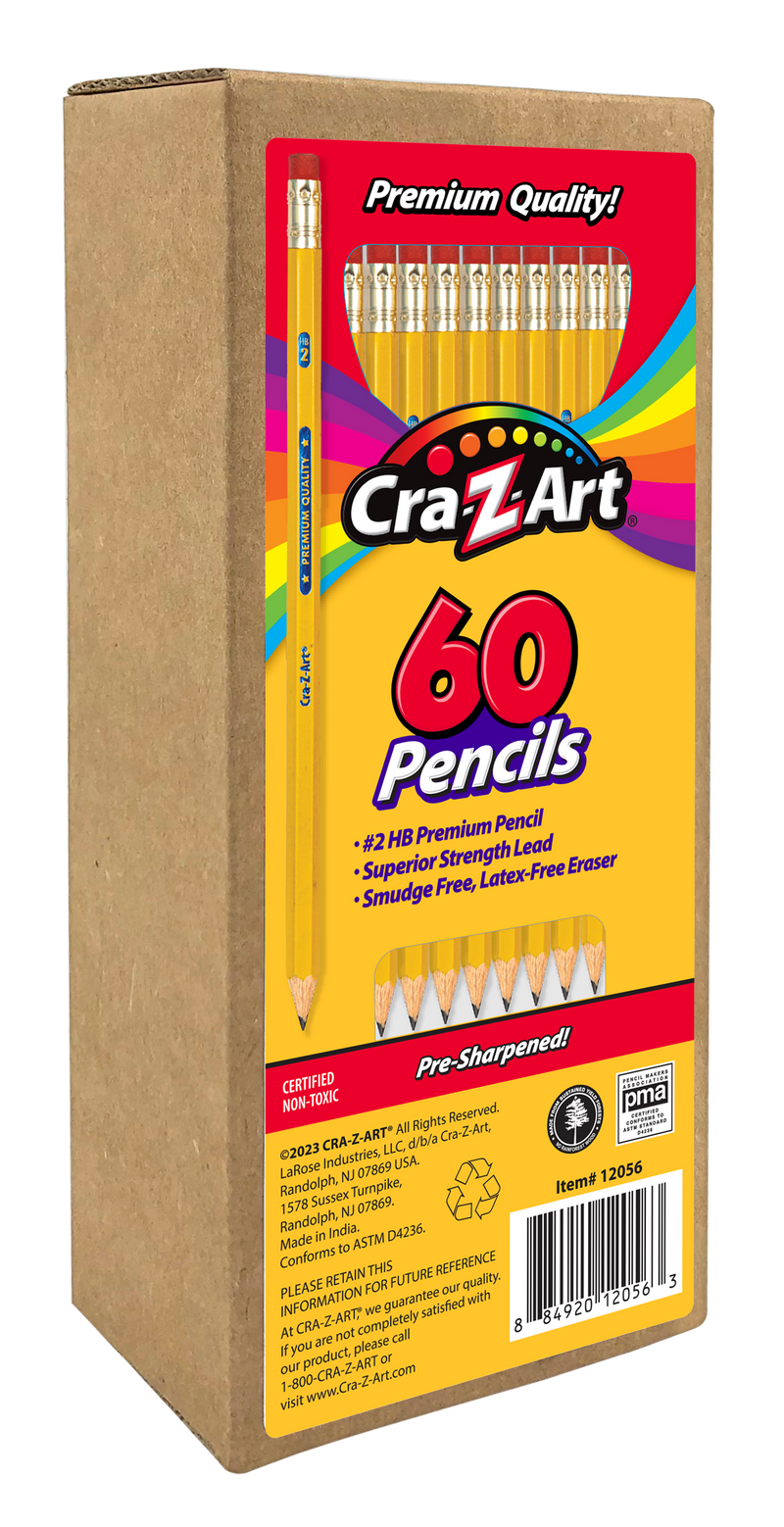 A box of Cra-Z-Art 60ct #2 HB pencils, featuring premium quality and superior strength lead.