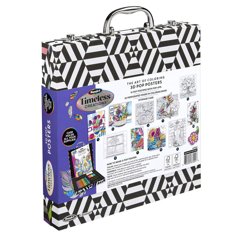 RoseArt Timeless Creations 3D Pop Posters Art Set & Case, 52 Pieces, Ages 6+
