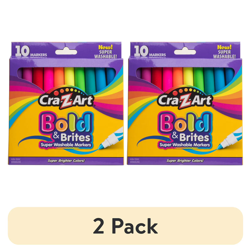 Cra-Z-Art Bold & Brites Super Washable Broad Line Markers, 10 Colors, 2 Pack (20 Markers)