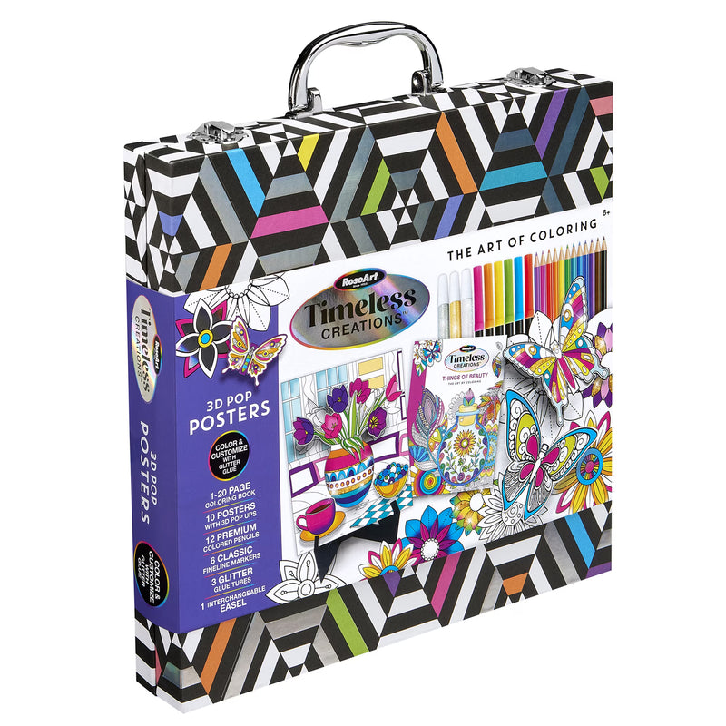 RoseArt Timeless Creations 3D Pop Posters Art Set & Case, 52 Pieces, Ages 6+