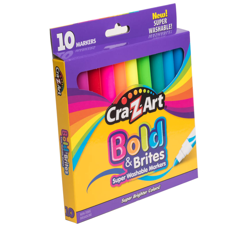 Cra-Z-Art Bold & Brites Super Washable Broad Line Markers, 10 Colors, 2 Pack (20 Markers)