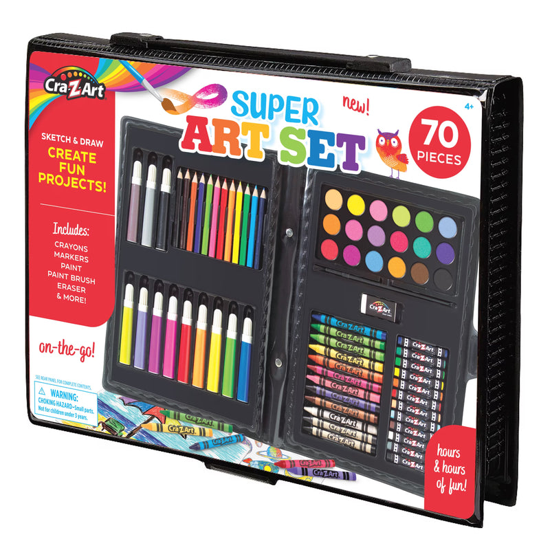 Cra-Z-Art Super Art Set for Kids, 70 Piece Drawing, Coloring & Painting Kit with Carrying Case, Ages 4+