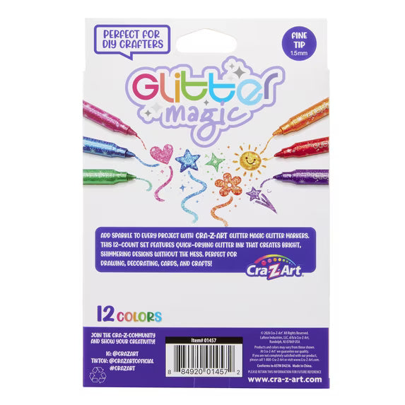 Cra-Z-Art Glitter Magic Liquid Glitter Markers, 12 Colors, Quick-Drying