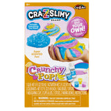 Back of package for Cra-Z-Slimy Crunchy Pop DIY scented slime kit with clear slime glue, activator, colorants, crunchy beads, mixing tools, cups, and bowls for kids ages 6+.
