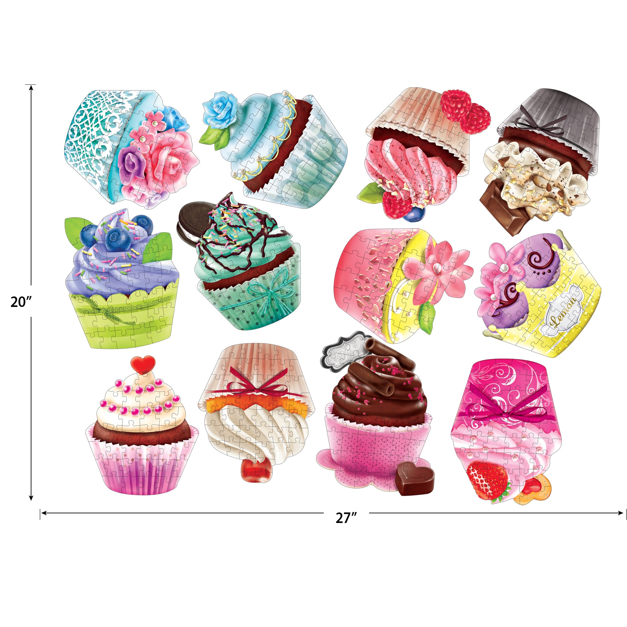 RoseArt - 12 Mini-Shaped - Cupcakes - 500 Piece Jigsaw Puzzles