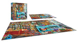 The ROSEART - HOBBY HAVEN - THE POTTING SHED 1000-piece jigsaw puzzle features a vibrant potting shed with tools, plants, and decor. Perfect for Hobby Haven fans, both the completed puzzle and box are beautifully presented.