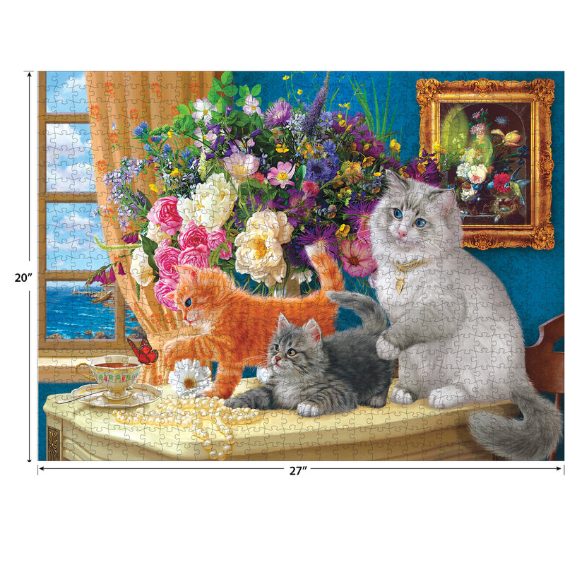 RoseArt - Gatos Elegantes - Travesuras de Biblioteca - Rompecabezas de 750 Piezas