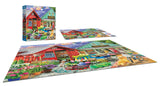 Explore the vibrant world of the ROSEART - HOBBY HAVEN - GREENTREE GARDEN CENTER, a 1000-piece jigsaw puzzle featuring a colorful garden store with plants, flowers, and playful cats. A perfect hobby addition, the box conveniently fits beside your completed masterpiece.