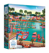 Enjoy the lively charm of Vieux Port de Cannes with the ROSEART - MILLIE ILLUSTRATES 300-piece jigsaw puzzle, showcasing boats, waterfront buildings, palm trees, and a bright sky for a colorful and peaceful afternoon.
