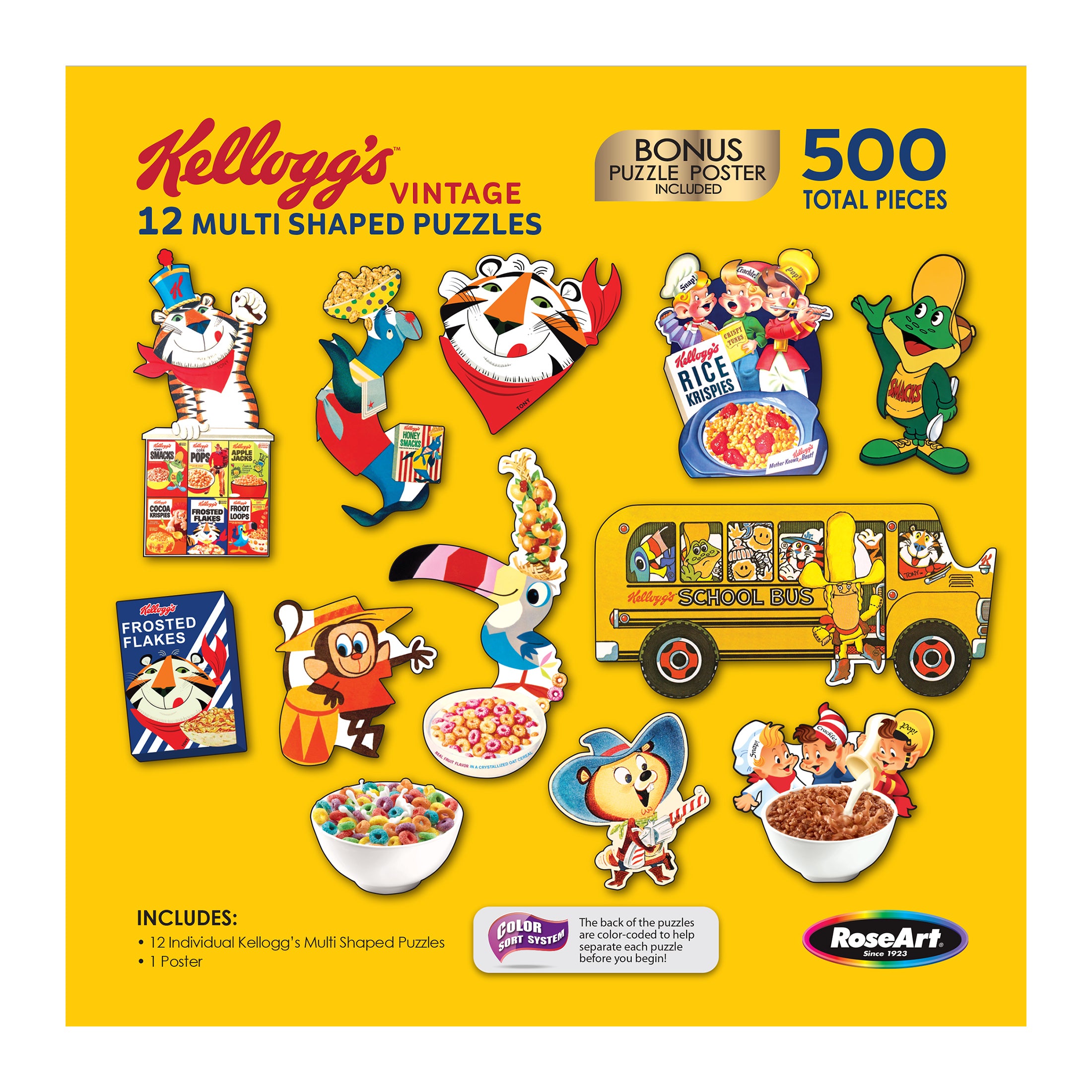 ケロッグパズル　ボーナスポスター付き　　500ピース RoseArt - Kellogg's 12 Multi-Shaped - Kellogg's - 500 Piece Jigsaw