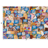An assortment of various RoseArt - Kellogg's - Pop Tarts Party - 1000 Piece Jigsaw Puzzle flavors and packaging fills the image. The dimensions of the image are labeled as 20 inches by 27 inches.
