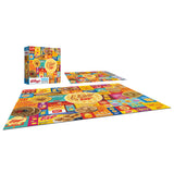 A 1000-piece RoseArt - Kellogg's - Leggo My Eggo - 1000 Piece Jigsaw Puzzle with a picture of the completed puzzle showing various Eggo waffle packaging designs. Box with puzzle image is also visible.