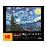 A RoseArt - Kodak Masters - The Starry Night by Vincent Van Gogh - 2000 Piece Jigsaw Puzzle featuring Vincent Van Gogh's "The Starry Night" on its box cover.