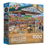 A 1000-piece jigsaw puzzle box depicting a vibrant county fair scene, with a livestock judging event under a pavilion, surrounded by various animals and fair visitors. Bonus puzzle poster included.

Replaced with Product Name: RoseArt - Chris Bigelow - Blue Ribbon Country Fair - 1000 Piece Jigsaw Puzzle