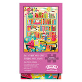 ROSEART - VERTICAL VISIONS - Bookshelf with Cats is a 500 piece jigsaw puzzle featuring a colorful bookshelf with books, plants, and playful cats. Recommended for ages 9+.
