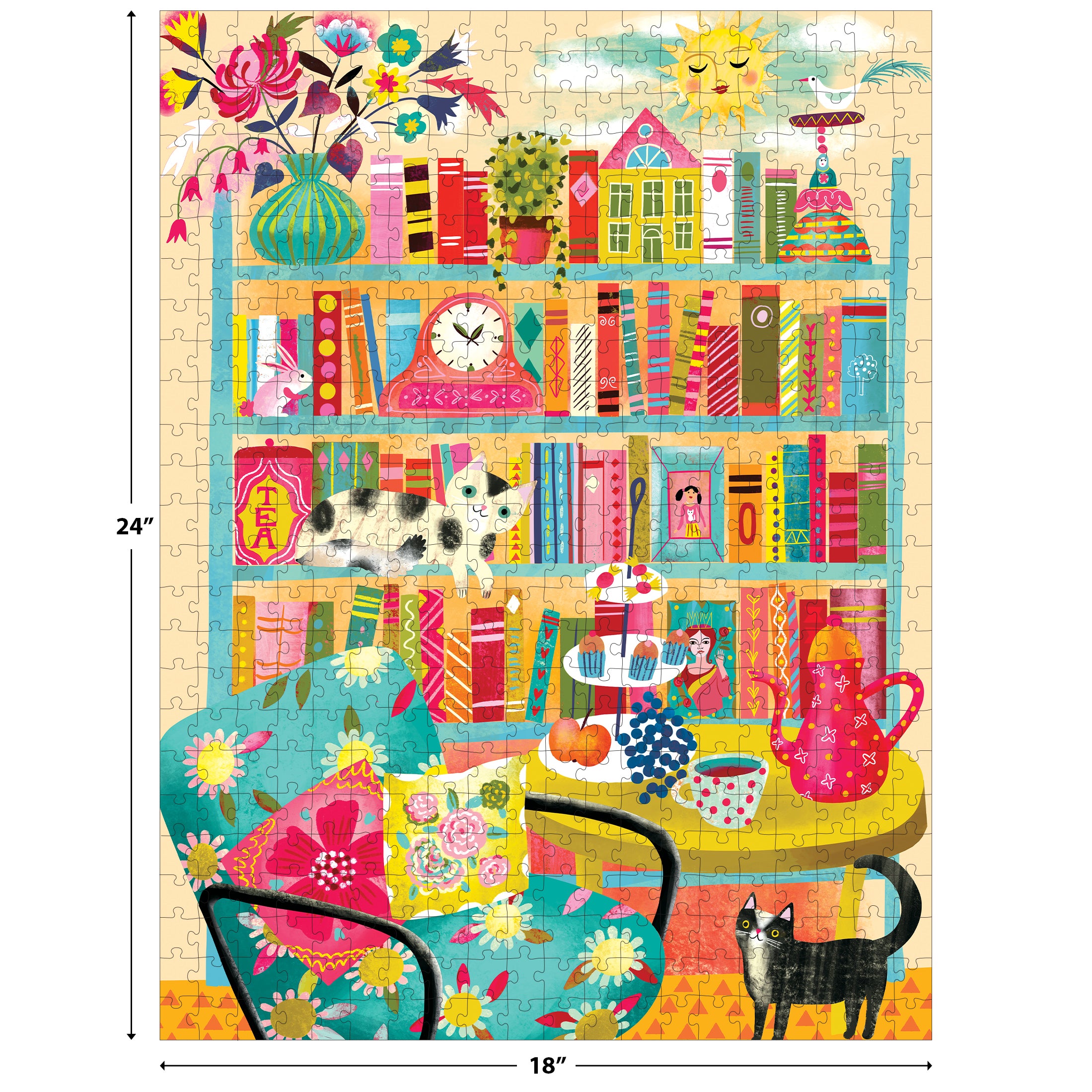 RoseArt-Vertical Visions-Bookshelf with Cats 500-Piece Jigsaw