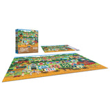 A 1000-piece jigsaw puzzle featuring a colorful countryside village scene with a box displaying the same image. The puzzle is partially assembled with some pieces scattered nearby. 

would be rewritten as:

"A RoseArt - Home Country - Quilt Valley Farm - 1000 Piece Jigsaw Puzzle featuring a colorful countryside village scene with a box displaying the same image. The puzzle is partially assembled with some pieces scattered nearby.