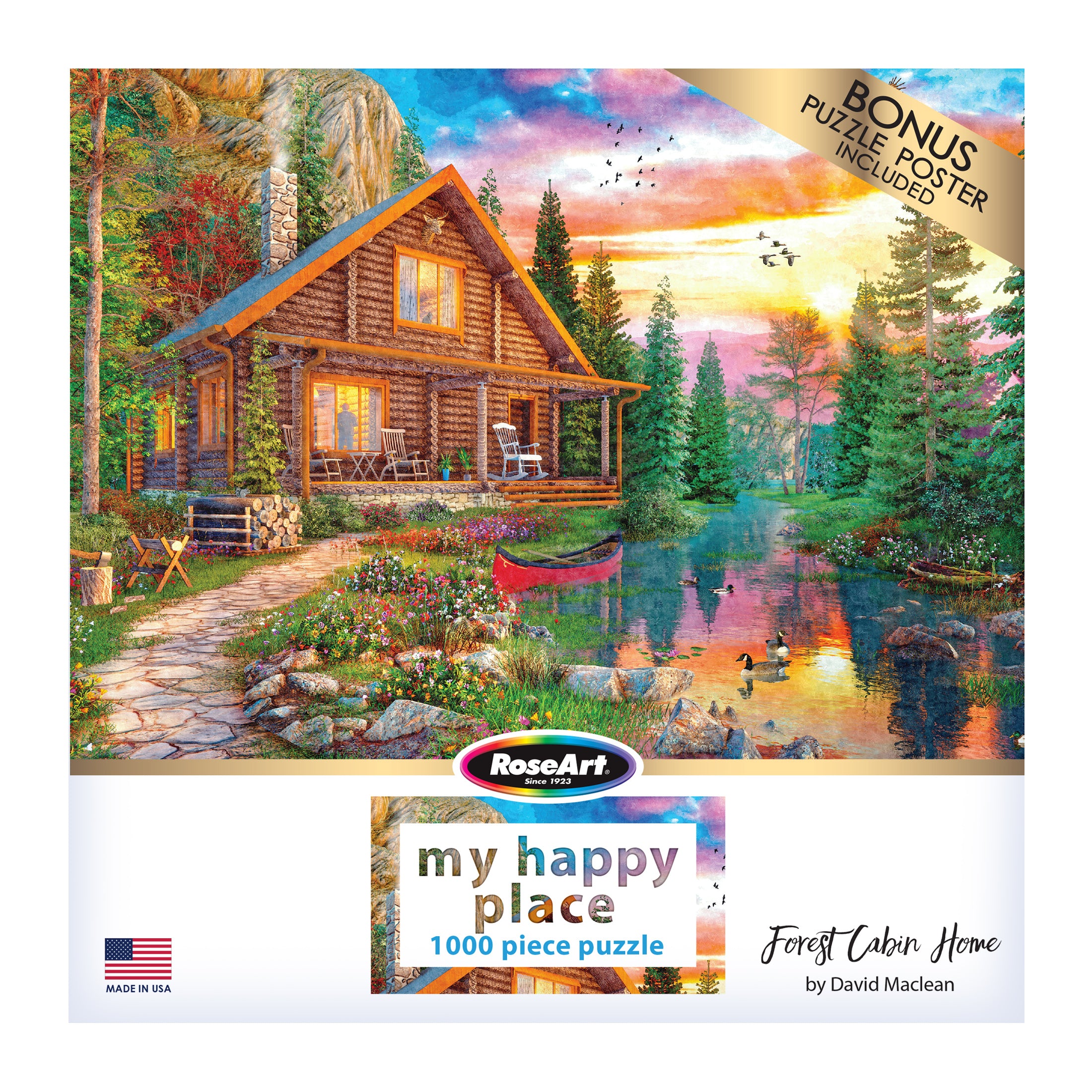RoseArt - My Happy Place - Forest Cabin Home - 1000 Piece Jigsaw