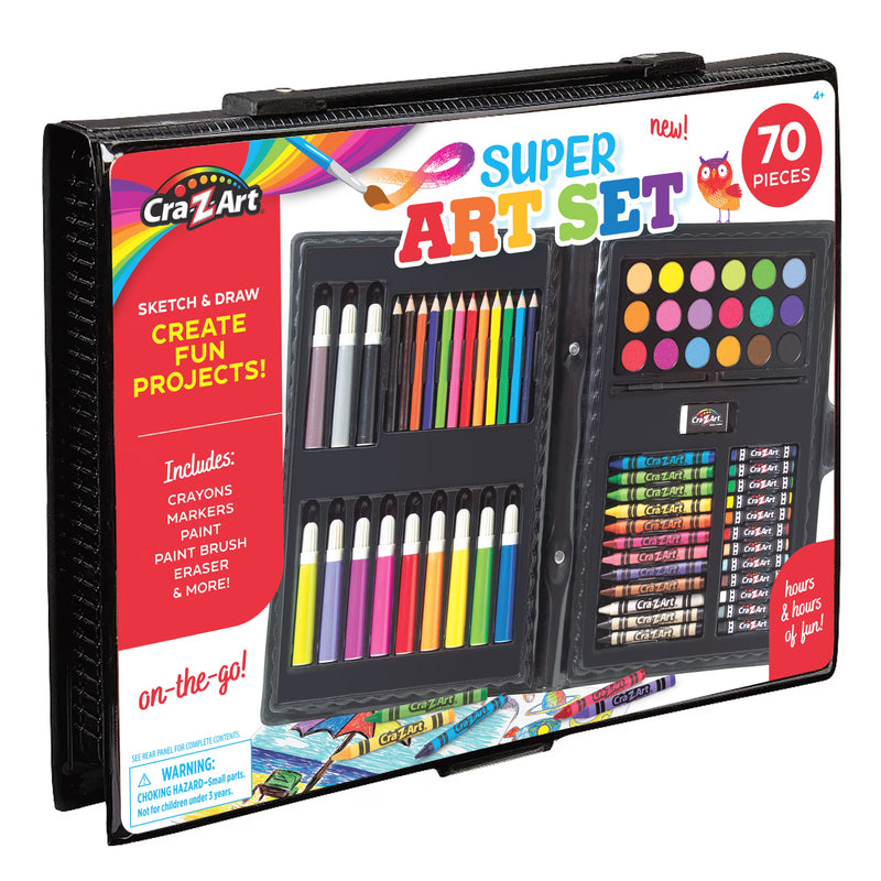 Cra-Z-Art Super Art Set for Kids, 70 Piece Drawing, Coloring & Painting Kit with Carrying Case, Ages 4+