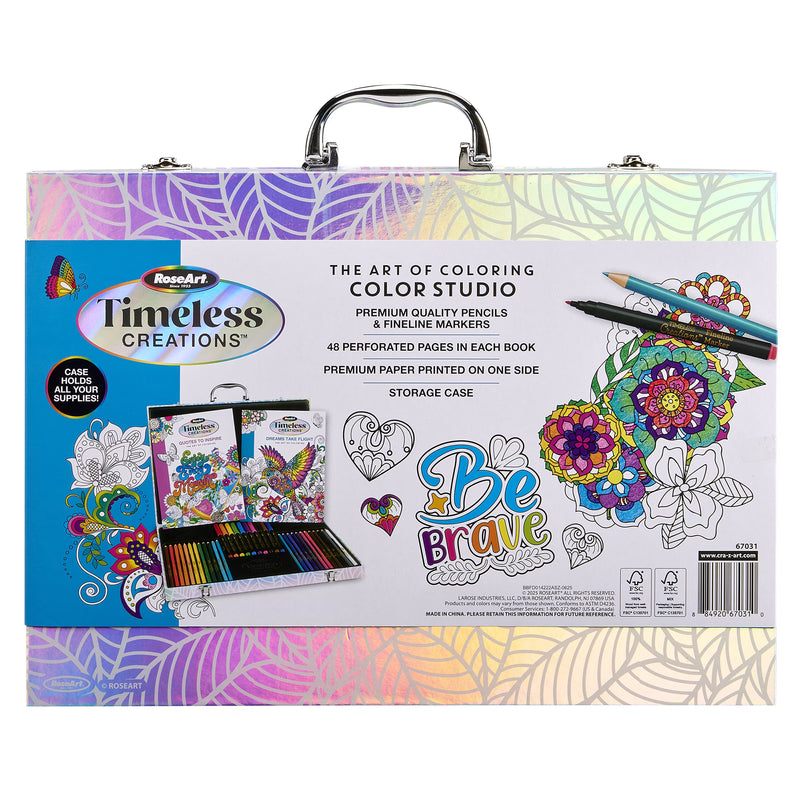 Estuche para colorear Timeless Creations, juego de 37 piezas, libros para colorear con marcadores y lápices de colores