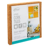 A package of Board Dudes Cork Tile - Lightweight 4 Count 6 x 6 INCH by The Board Dudes. Each tile measures 6x6 inches. The pack advertises features such as tape, tackable, and mix & match. Suitable for easy mounting with double-sided tape.