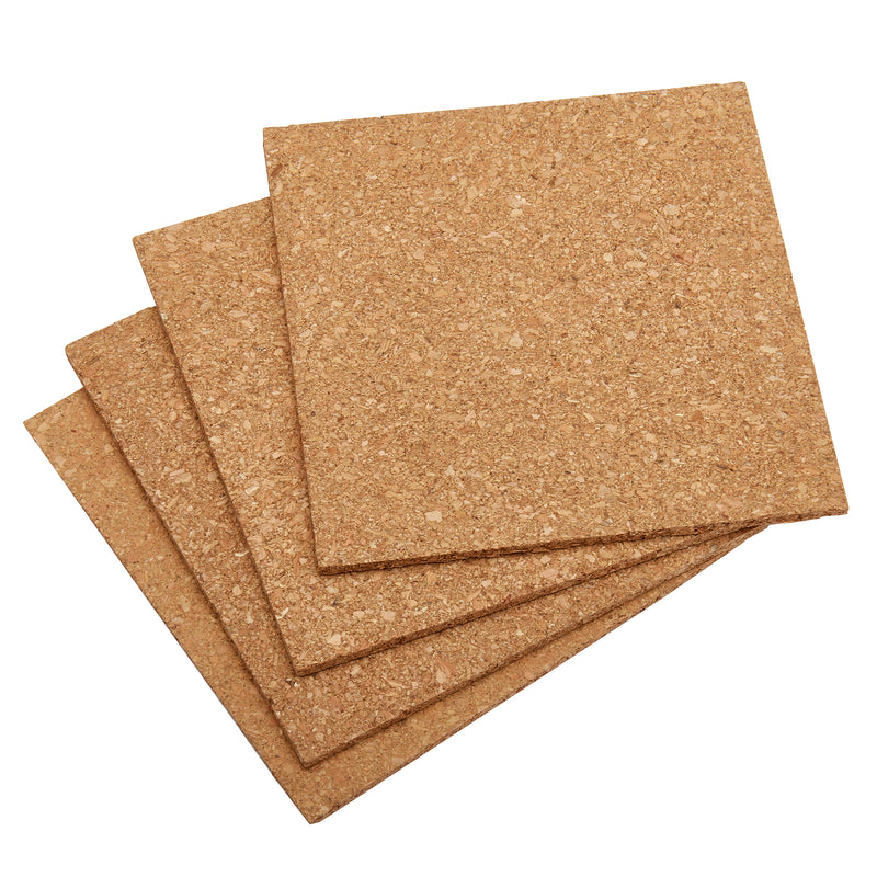 Four Board Dudes Cork Tiles - Lightweight 4 Count 6 x 6 INCH stacked slightly askew on a white background.