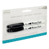 A package of Board Dudes Dry Erase Markers Medium Point Black 2 Count. The markers are black, non-toxic, low odor, and erase easily.
