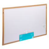 A Board Dudes Chalk Board - Wood Frame 35x23 INCH, placed vertically, featuring mounting hardware attached to the back along with a blue paper insert at the bottom.