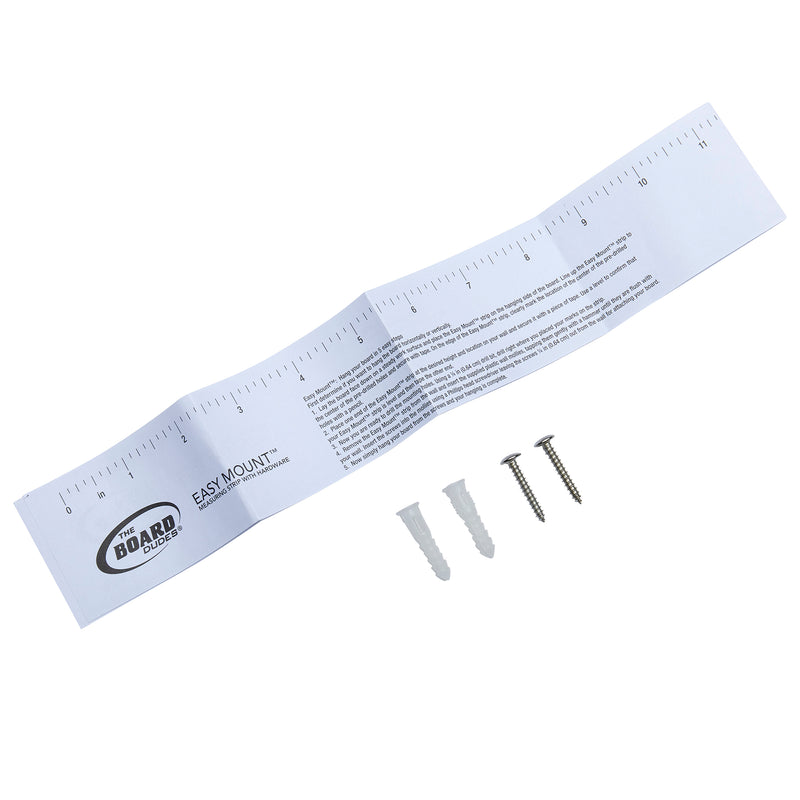 A Board Dudes Magnetic Chalk Board with Easel 11 x 15.5 inches: Versatile Organization and Style, two wall anchors, and two screws are laid out on a white background.