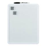 A Board Dudes Dry Erase Board 11x14 INCH: Elevate Your Organizational Style with two square magnets and a black marker attached to the top edge.