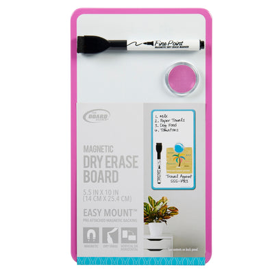 Board Dudes Dry Erase Board 5.5x10 INCH: Elevate Compact Organization, including a black fine point marker with an eraser cap and a magnet, and a small round magnet. Board dimensions: 5.5 inches by 10 inches. Easy mount design.