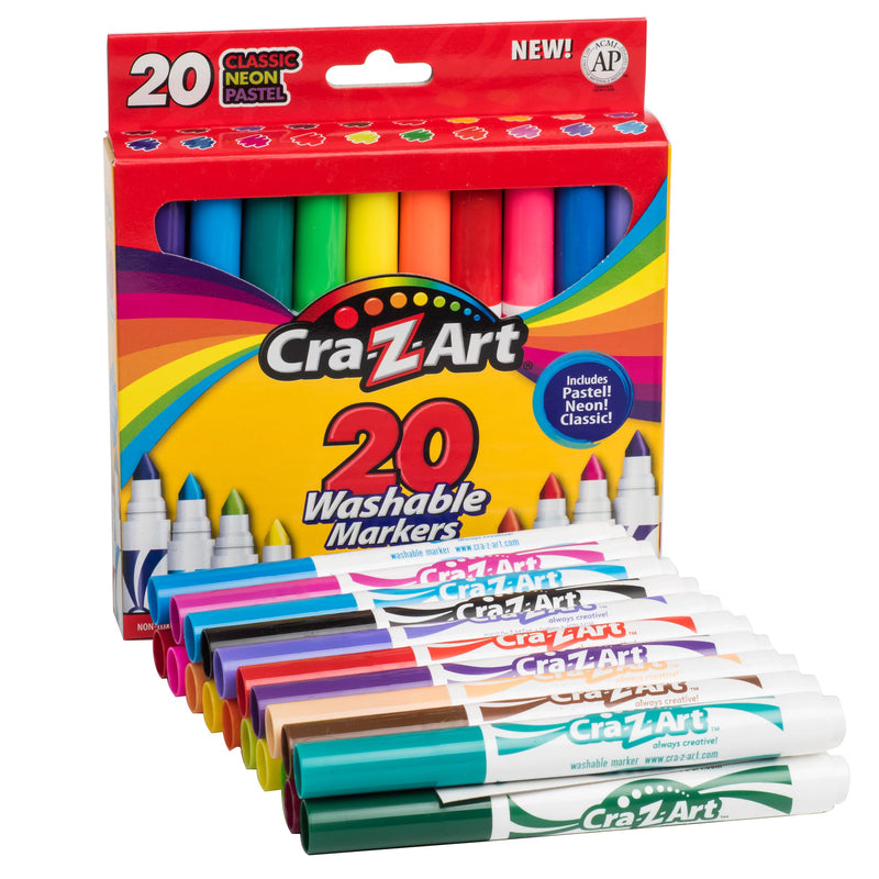 Cra-Z-Art Super Washable Broad Line Markers, 20 Colors, Ages 3+
