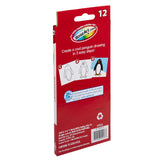 Back of a red colored pencil box with instructions for drawing a penguin in three steps. The text mentions "RoseArt Premium Color Pencils 12 Count" and shows the number 12 at the top. Recycling and safety symbols are displayed.