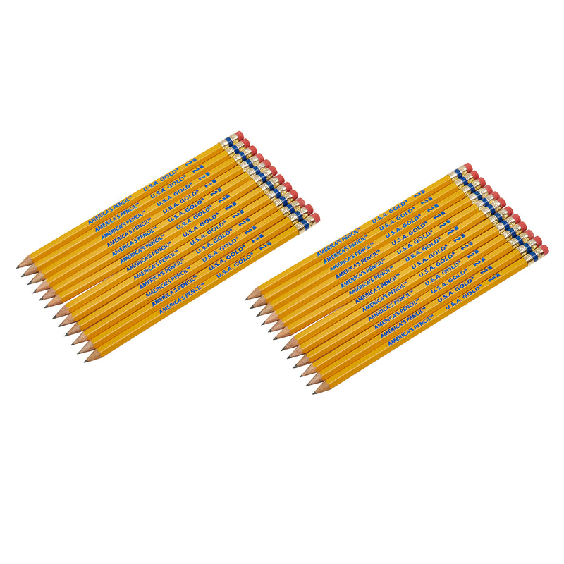 Two sets of USA Gold Yellow Pencil Sharpen 24 Count, arranged neatly in parallel rows.
