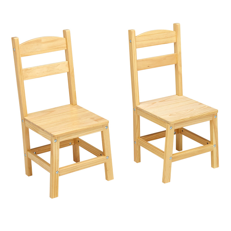 Two **RoseArt My Room's Table & Chairs: Stylish Real Wood Furniture for Creative Spaces**, each featuring a straight backrest with two horizontal slats and a flat seat.