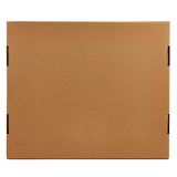 A closed, plain cardboard box with visible flaps and seams on a white background, labeled RoseArt My Room's Table & Chairs: Stylish Real Wood Furniture for Creative Spaces.