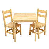 A small RoseArt My Room's Table & Chairs: Stylish Real Wood Furniture for Creative Spaces, all with a light natural finish. The table has a square top, and the chairs have simple, straight backs.