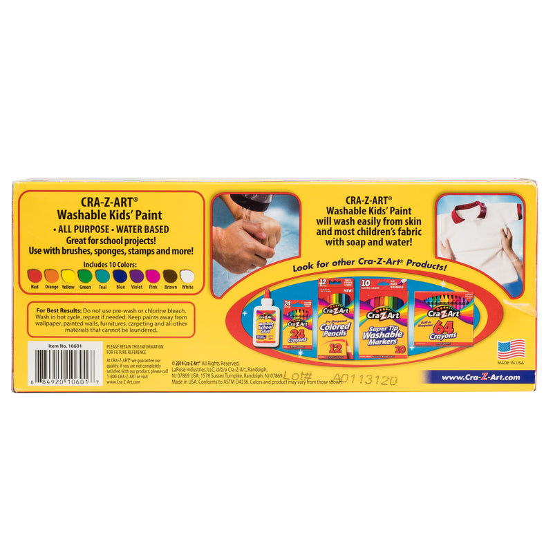 Cra-Z-Art Washable Poster Paint for Kids, 10 Colors, 2 oz Paint Pots, Ages 3+
