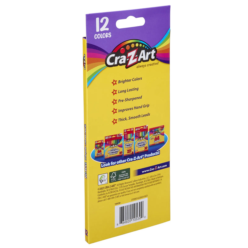 Cra-Z-Art Triangular Colored Pencils, 12 Vibrant Colors, Pre-Sharpened, Ages 3+