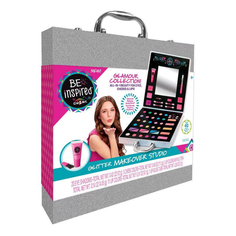 Be Inspired Glitter Makeover Studio Kids Makeup Set with Case, 35+ Colors, Ages 8+