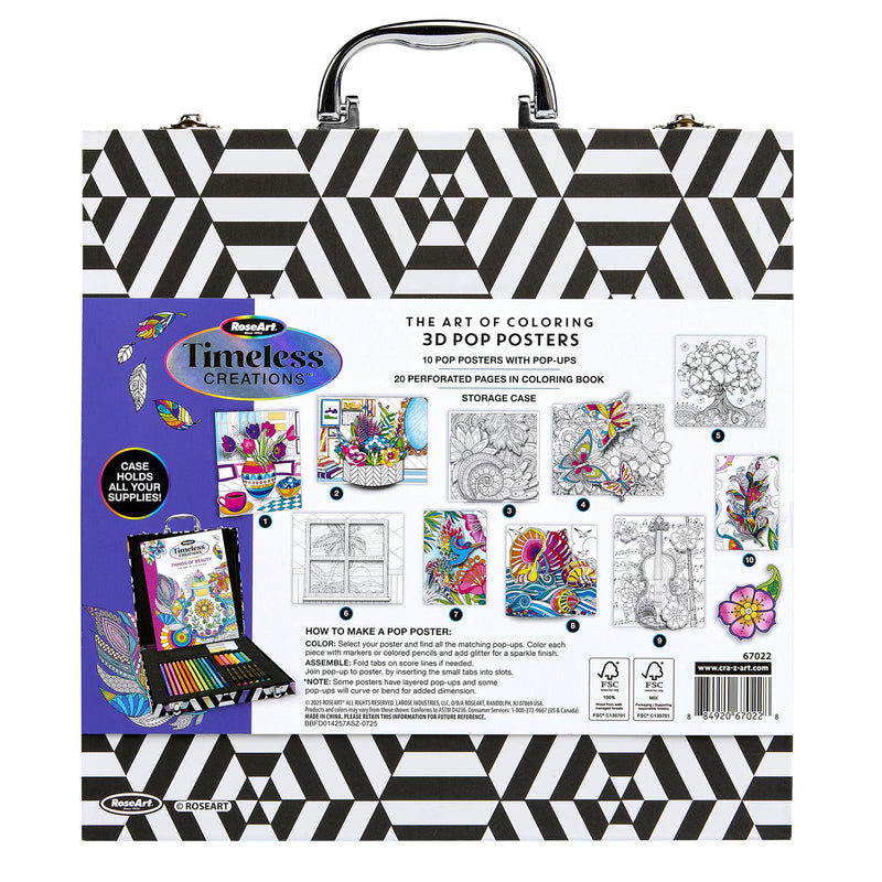 RoseArt Timeless Creations 3D Pop Posters Art Set & Case, 52 Pieces, Ages 6+