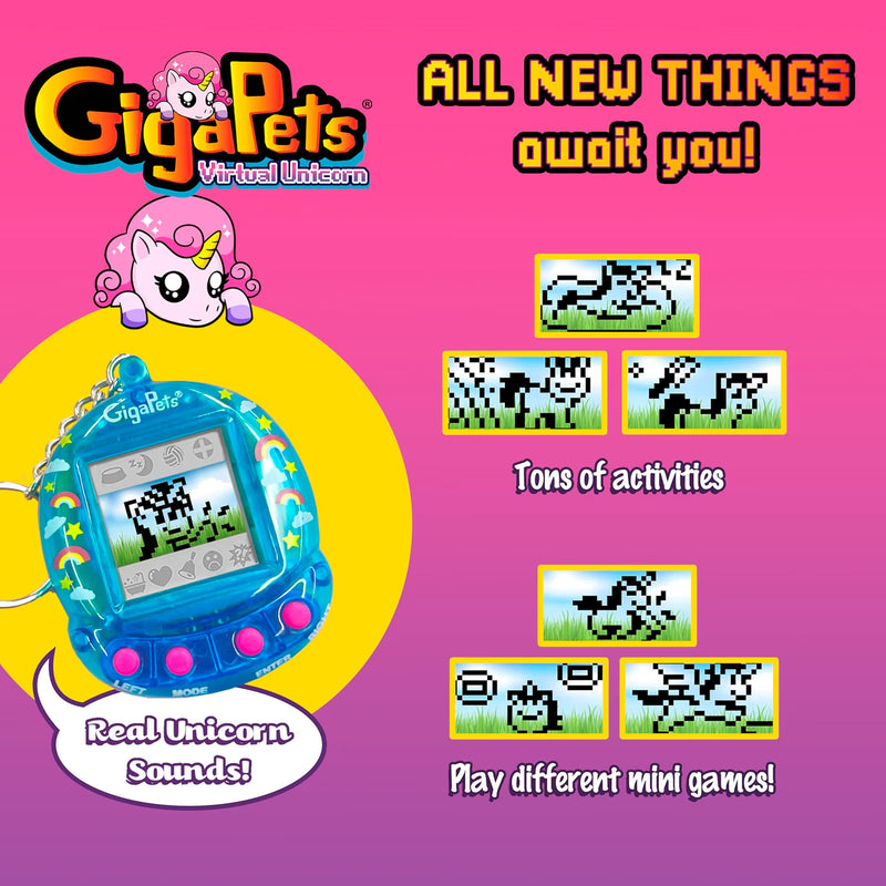 Giga Pets Unicorn Interactive Virtual Pet Keychain Toy, Ages 5+