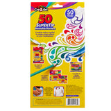Back of a Cra-Z-Art Supertip Marker 50 Count box, showing colorful marker designs, product features, and additional product images.