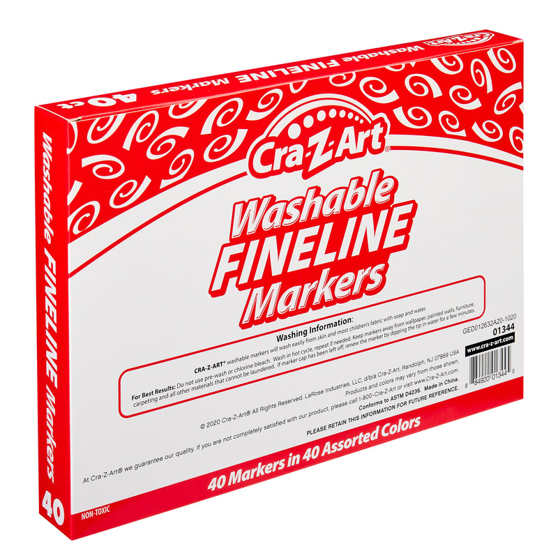 A box of Cra-Z-Art FineTip Washable Marker. Classroom Packs 4 packs of 10 Count with 40 assorted colors.