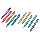 A set of ten glitter markers in various colors including red, orange, green, blue, and purple, all with white text reading "Cra-Z-Art 10 Count Glitter and Metallic Markers: Sparkle Your Creativity!" on the side.