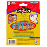 The back of a Cra-Z-Art Broadline Markers Washable-Classic 8 Count pack with 8 classic markers. It also shows other Cra-Z-Art products and gives instructions for removing marks from clothing.