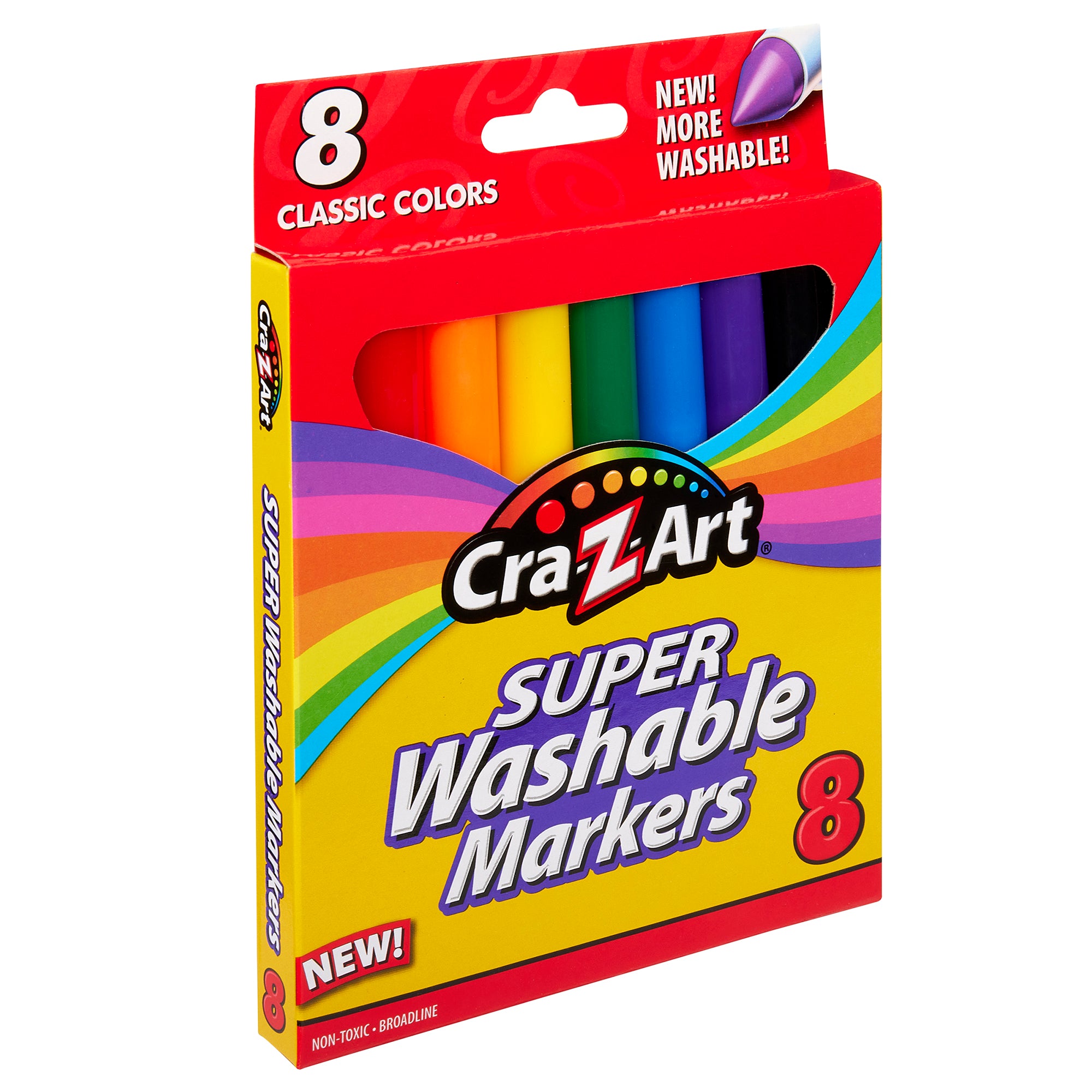 Cra-Z-Art Washable Broadline Markers, 8 Count – Classic Colors, Bold T