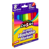 A package of Cra-Z-Art Broadline Markers Washable Bold 8 Count. The box highlights features such as being new, more washable, and non-toxic with super bright colors.