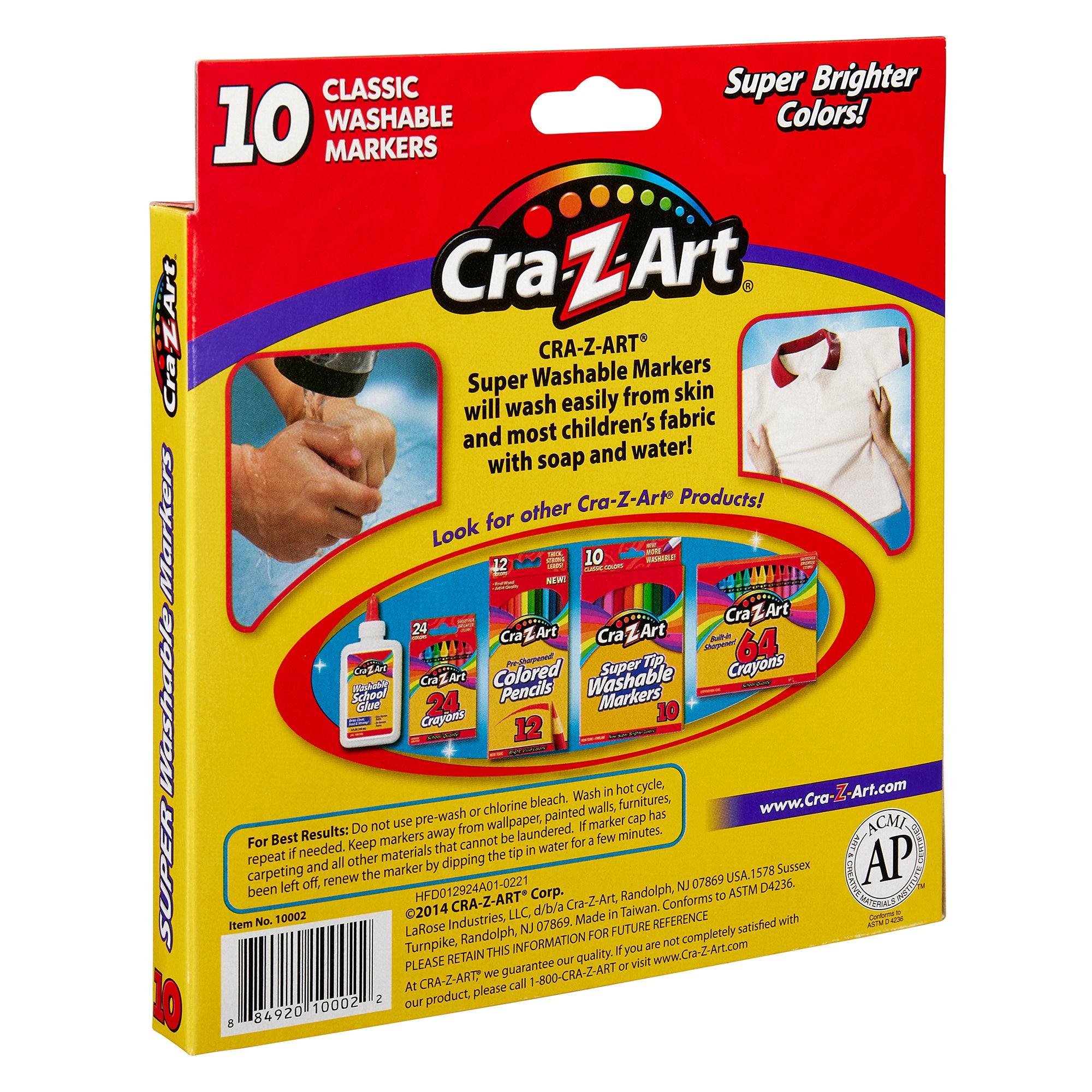 Cra-Z-Art Washable Broadline Markers, Classic Colors, 10 Count
